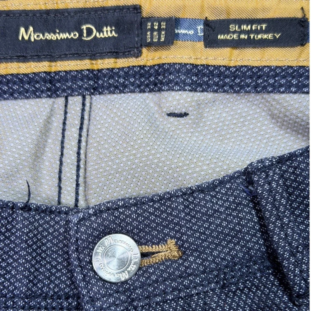 Massimo Dutti Slim Fit Pants Mens 32 Navy Blue Textured Micro Pattern Trousers